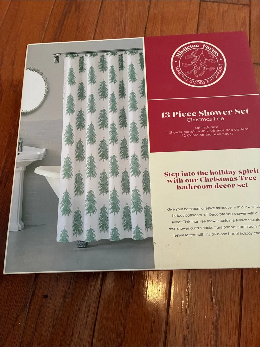 NWT Holiday Christmas Tree Shower Curtain Set - Green